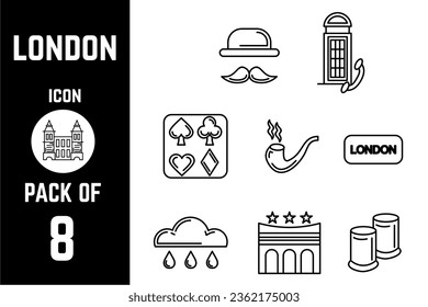 London famous objects and places icon pack bundle lineart vector template