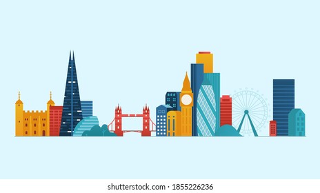 London  Famous places and landmarks. Vector illustration. 