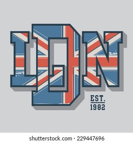 London flag typography, t-shirt graphics, vectors