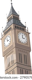 London flat vector illustration icon featuring iconic Big Ben clock tower for tourism projects