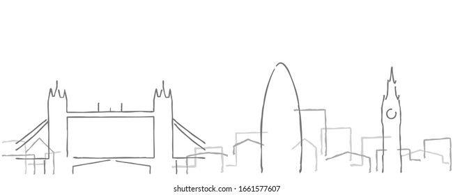 London Freehand Minimal Line Skyline and Landmarks