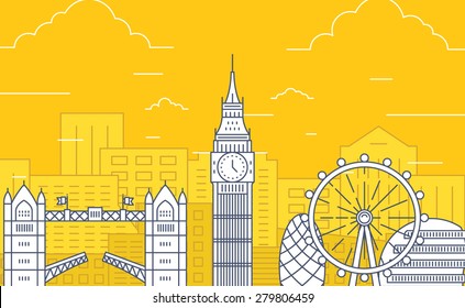 London, Great Britain detailed silhouette. Flat design vector illustration. Concept of tourism