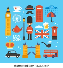 London, Great Britain flat elements for web graphics and design. Isolated vector illustration