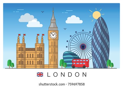 London, Great Britain. Illustration of city sights