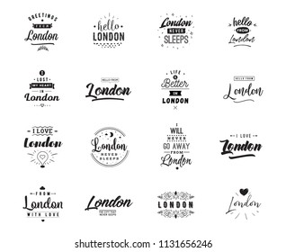 London. Greeting cards, vector design. Isolated logos. Typography set.