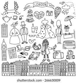 London hand drawn doodles elements. Vector illustration