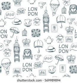 London hand drawn retro seamless vector pattern
