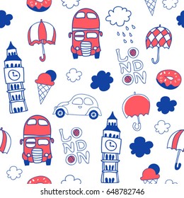 London hand drawn seamless pattern for kids
