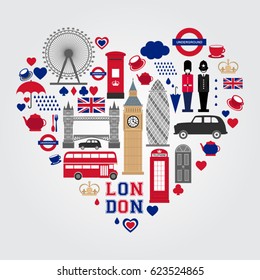 London Heart Symbols Set. UK icon collection.