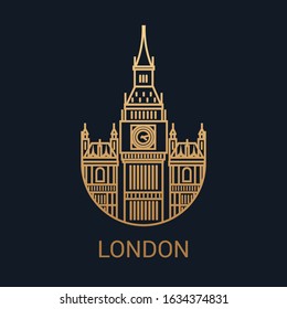 London icon. Great Britain. Capital. Luxury gold city pictogram.