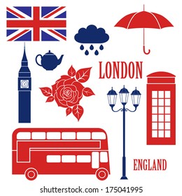 London icon set. Vintage style sign. Vector illustration EPS. Travel in London 