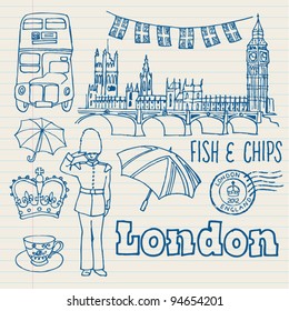London icons doodles drawing background vector