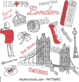 London icons doodles drawing background