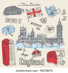 London icons doodles drawing vector