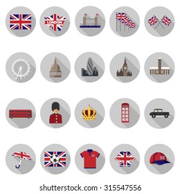 London icons set in flat design with long shadow. Illustration EPS10