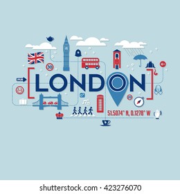 London icons and typography design for cards, banners, t-shirts, posters