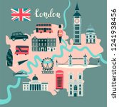 London illustrated map vector. Abstract atlas poster. Illustrated abstract map of London, England