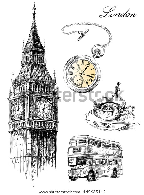 London Illustration Set Stock Vector Royalty Free