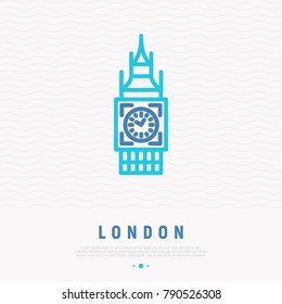 London landmark thin line icon. Big Ben vector illustration.