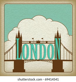 London Landmark, Tower Bridge. Old cardboard. Vector eps10