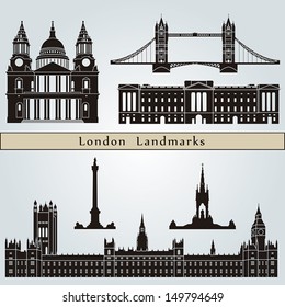 London landmarks and monuments isolated on blue background in editable vector file