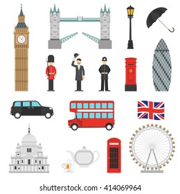London landmarks weather and english traditions symbols isometric icons collections with big ban abstract isolated vector illustration 