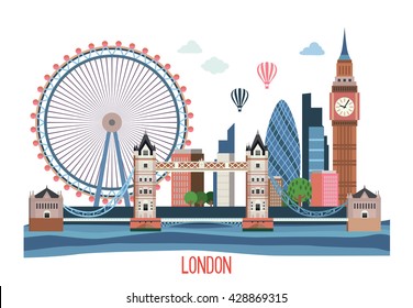 London landscape . Vector flat illustration .