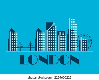 London landscape in vintage style. London retro banner with bridge and ferris wheel in linear style. Design of printing, posters and promotional materials. City logo. Vector illustration