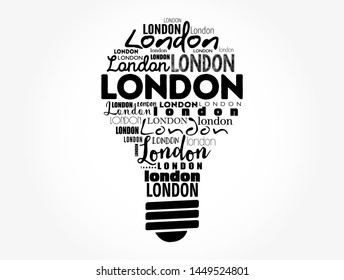 London light bulb word cloud, travel concept background