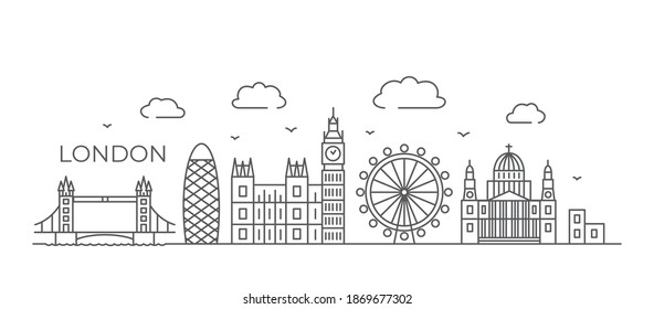 London Line drawing London illustration in line style on white background