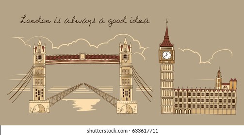 London line sepia composition with London is always a good idea description vector illustration