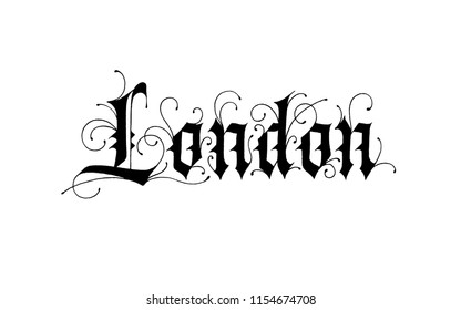 London logo design. Vector sign lettering. Gothic calligraphy with swirls