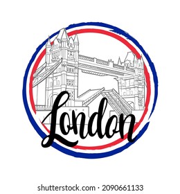 London logo, handwritten lettering, Tower Bridge city symbol, stylish lettering invitation to travel