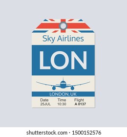 London Luggage tag. Airport baggage ticket. Travel label. Vector illustration. 