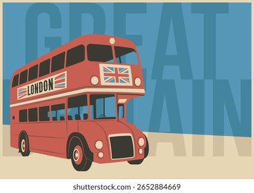 Ilustração da atração principal de Londres. Ônibus vermelho de Londres, modelo de vetor para cartazes turísticos, capas, ilustrações