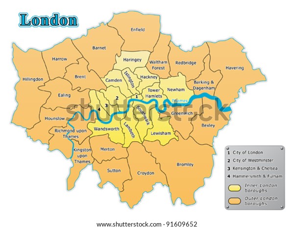 London Map All Boroughs Stock Vector (Royalty Free) 91609652