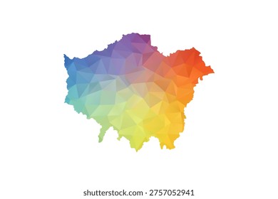 London Map - Polygon Style Vector Illustration in Rainbow Gradient, Low Poly Multicolor Geometric Design, Isolated on White Background, Suitable for Reports, and Creative Projects.