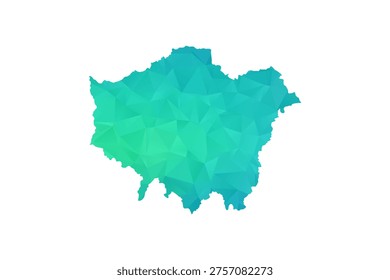 London Map - Polygon Style Vector Illustration in Green and Blue Gradient, Low Poly Geometric Design, Isolated on White Background, Perfect for Infographics and Learning Use.