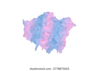 London Map - Polygon Style Vector Illustration in Pastel Blue and Pink Gradient, Low Poly Geometric Design, Isolated on White Background for Infographics and Education.