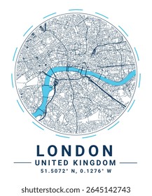 Um mapa de vetor minimalista de alta qualidade de Londres projetado em um tema. Este layout urbano limpo apresenta ruas, blocos e detalhes da grade da cidade em um estilo moderno e profissional. Nenhuma IA usada.