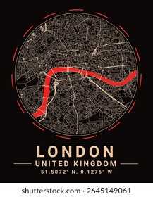 Um mapa vetorial minimalista de alta qualidade de Londres projetado em um tema escuro. Nenhuma IA usada.