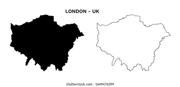 Vector de mapas de Londres - Mapa en blanco de la silueta negra de Londres Reino Unido y esquema aislado en los pasos editables en blanco