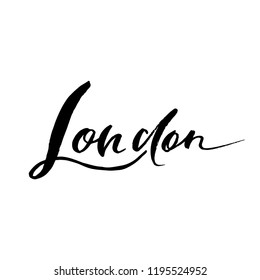 London. The name of the capital of Great Britain. Hand drawn inscription. Vector illustration.