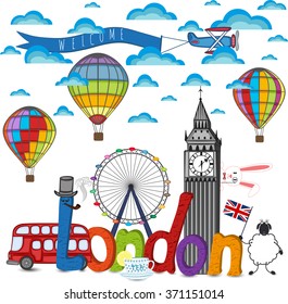  London with national symbols on the background
