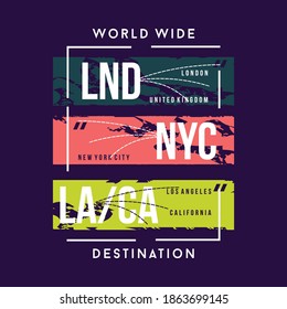 london, new york, los angeles, california famous city graphic t shirt design typography vector for fresh young style