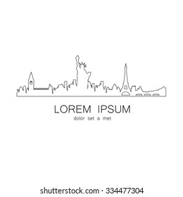 London, New York, Paris. Template design of logo. The idea for the design of global events, travel agency, souvenir products and others.