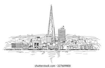 London panoramic view and Shard of glass building, Sketch collection