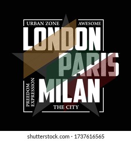 london paris milan city lettering tee typography print vector illustration design