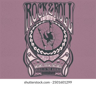 Londres, París, gira mundial de música de Nueva York. Estrella del Rock, haga un poco de Rock, arte del rollo y del ruido. Diseño de impresión de energía de Rock para impresión de camiseta, póster, pegatina, fondo y otros usos.