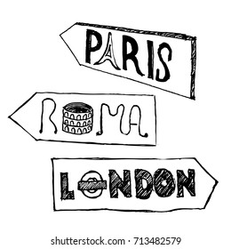 London, Paris, Roma - Traffic sign